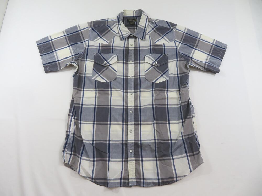High Noon Pearl Snap Western Shirt Gray White Plaid Sz XLT